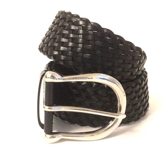 Michael Kors Black leather belt silver buckle EUC